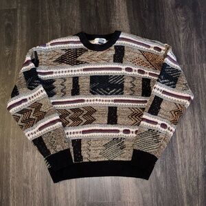 Bachrach 3D Coogi Style Knit Sweater Sz Medium Brown Black Abstract Grandpa 90s